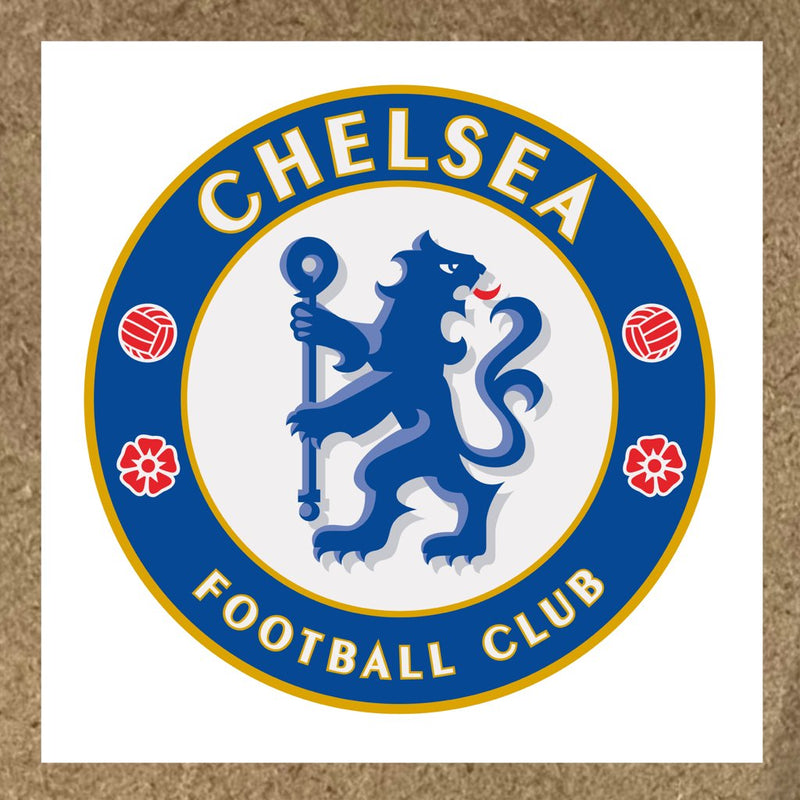 Sticker Chelsea avec lion bleu tenant une canne sur fond blanc
