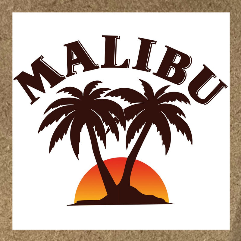 Sticker Malibu avec palmiers et soleil couchant