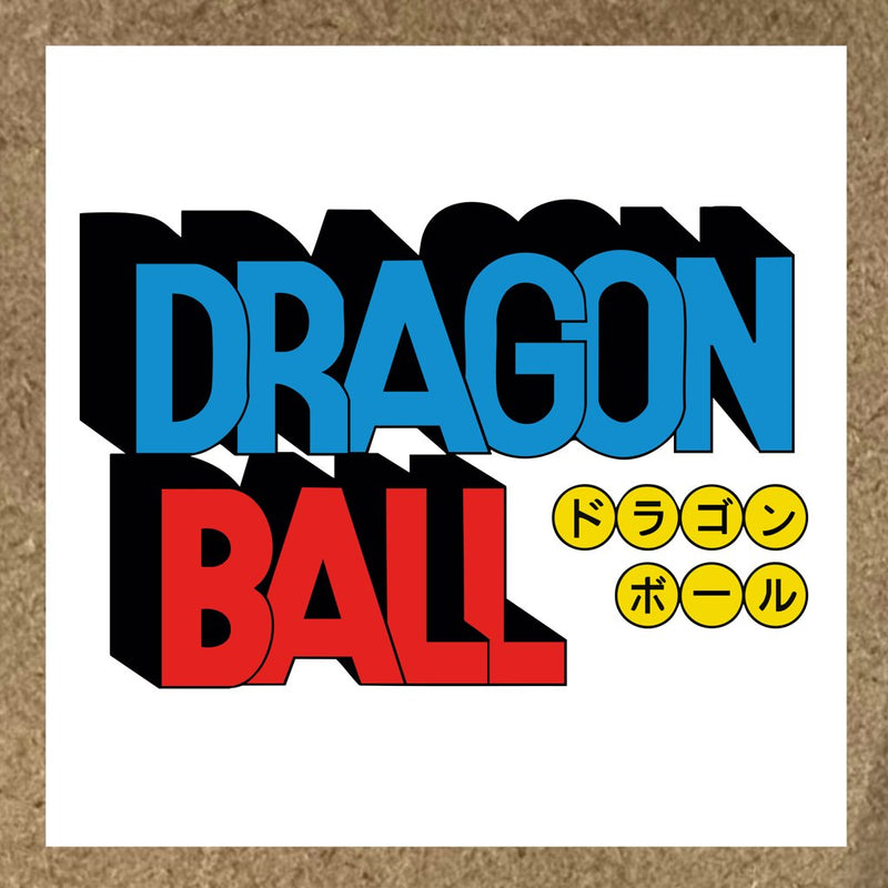 Sticker Dragon Ball Z avec texte bleu et rouge et ronds jaunes