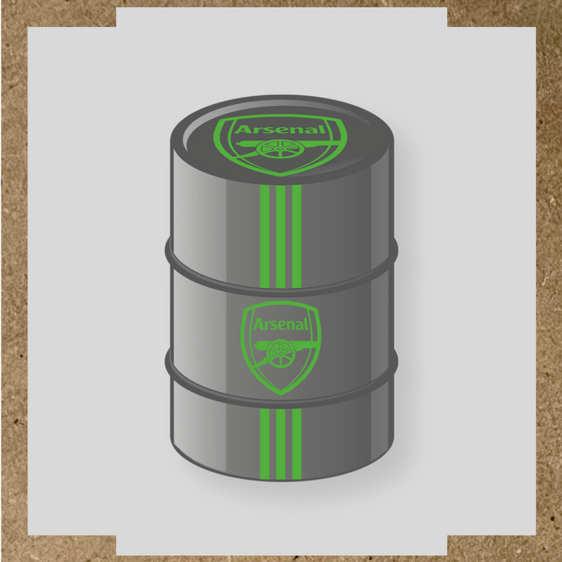 Kit de 4 stickers Arsenal pour un baril décoratif, avec le logo principal au centre. couleur:vert prairie