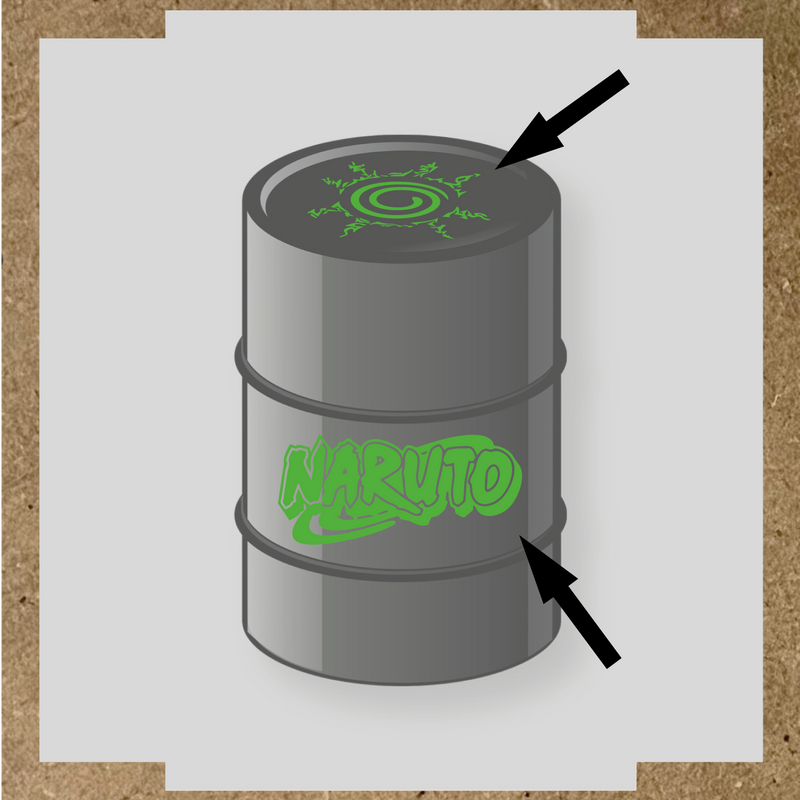 Kit de 2 stickers Naruto pour baril, représentant un logo et un symbole graphique sur un bidon noir. couleur:vert prairie