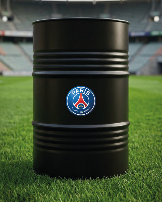 Mise en situation d’un baril décoratif avec kit de 2 stickers PSG
