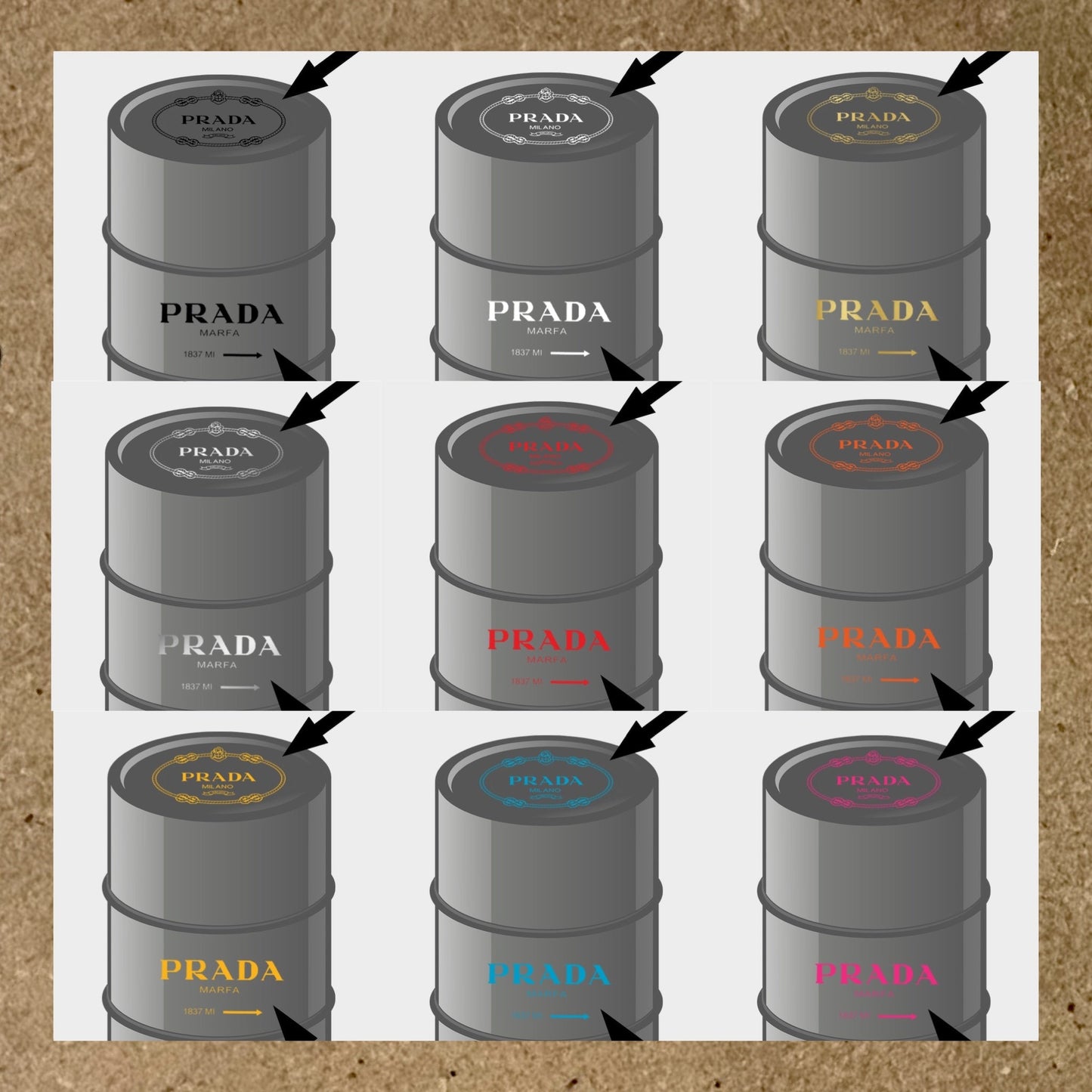 Kit 2 Stickers PRADA pour fût 60L