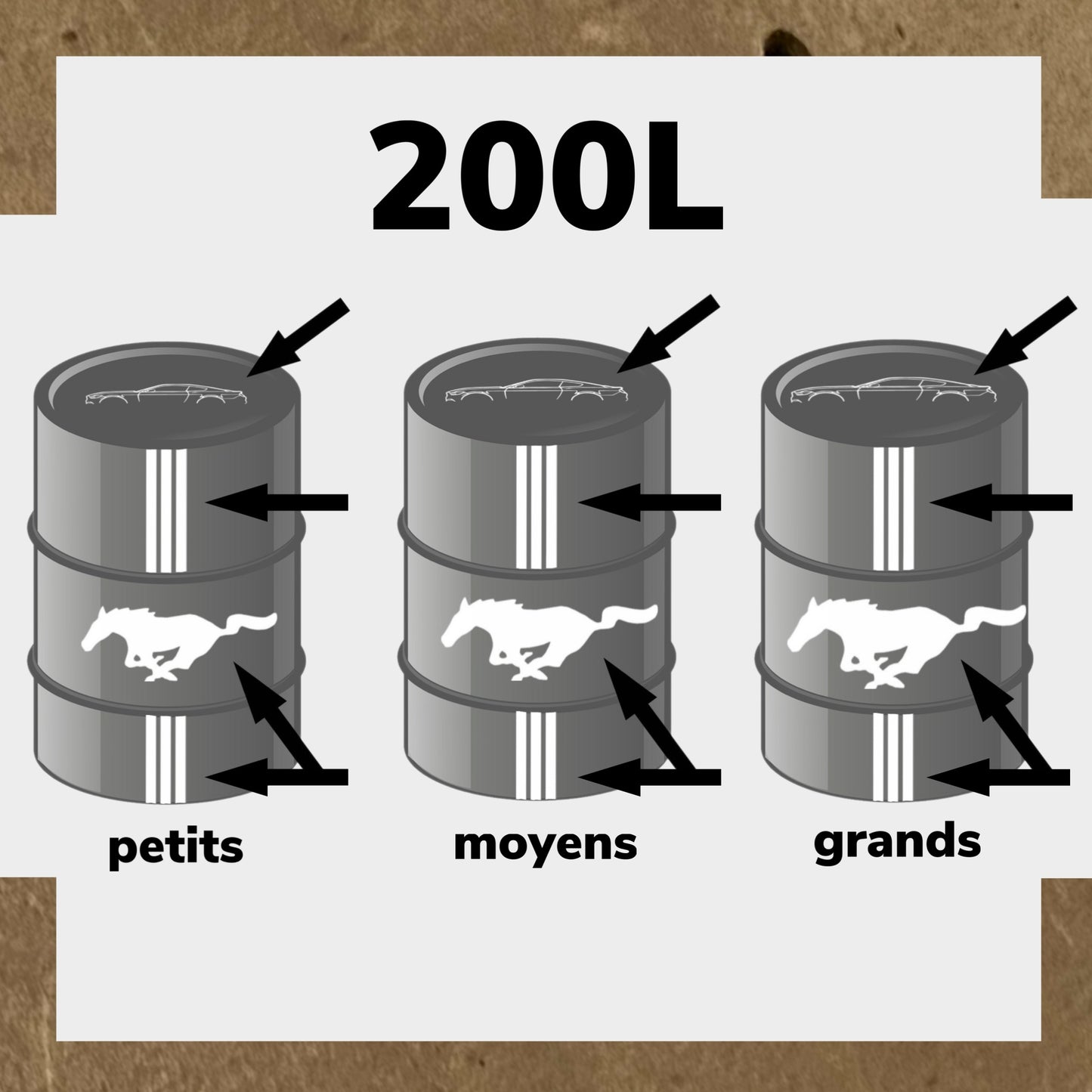Kit 4 Stickers MUSTANG (1) pour fût 200L