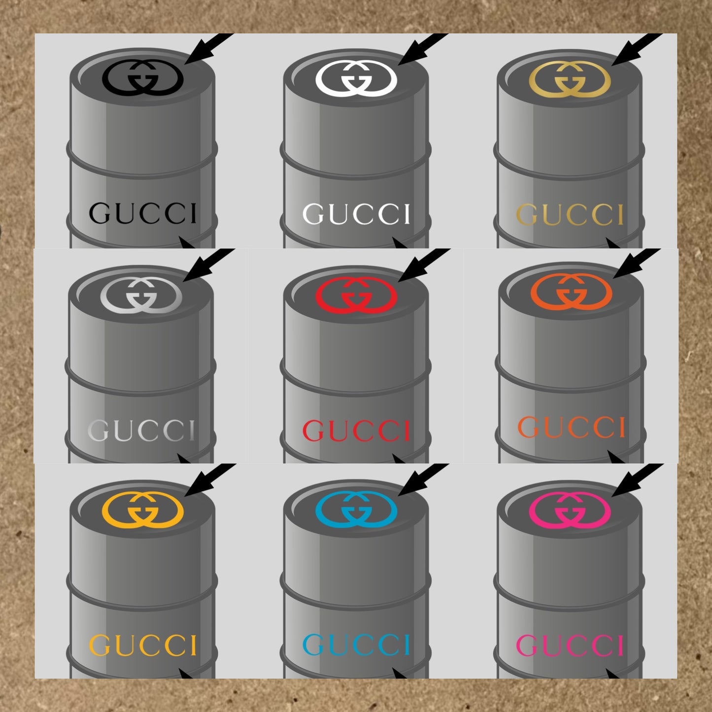 Kit 2 Stickers GUCCI (1) pour fût 200L