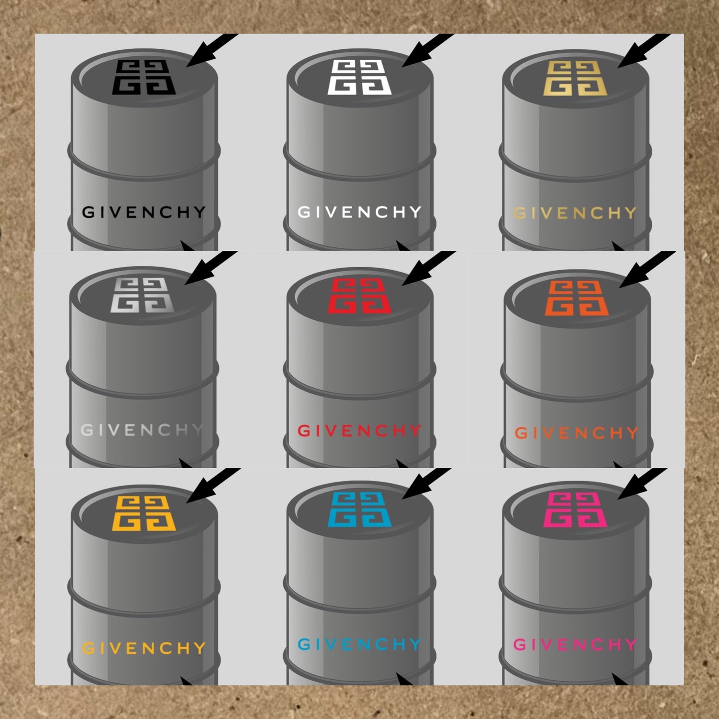 Kit 2 Stickers GIVENCHY pour fût 200L