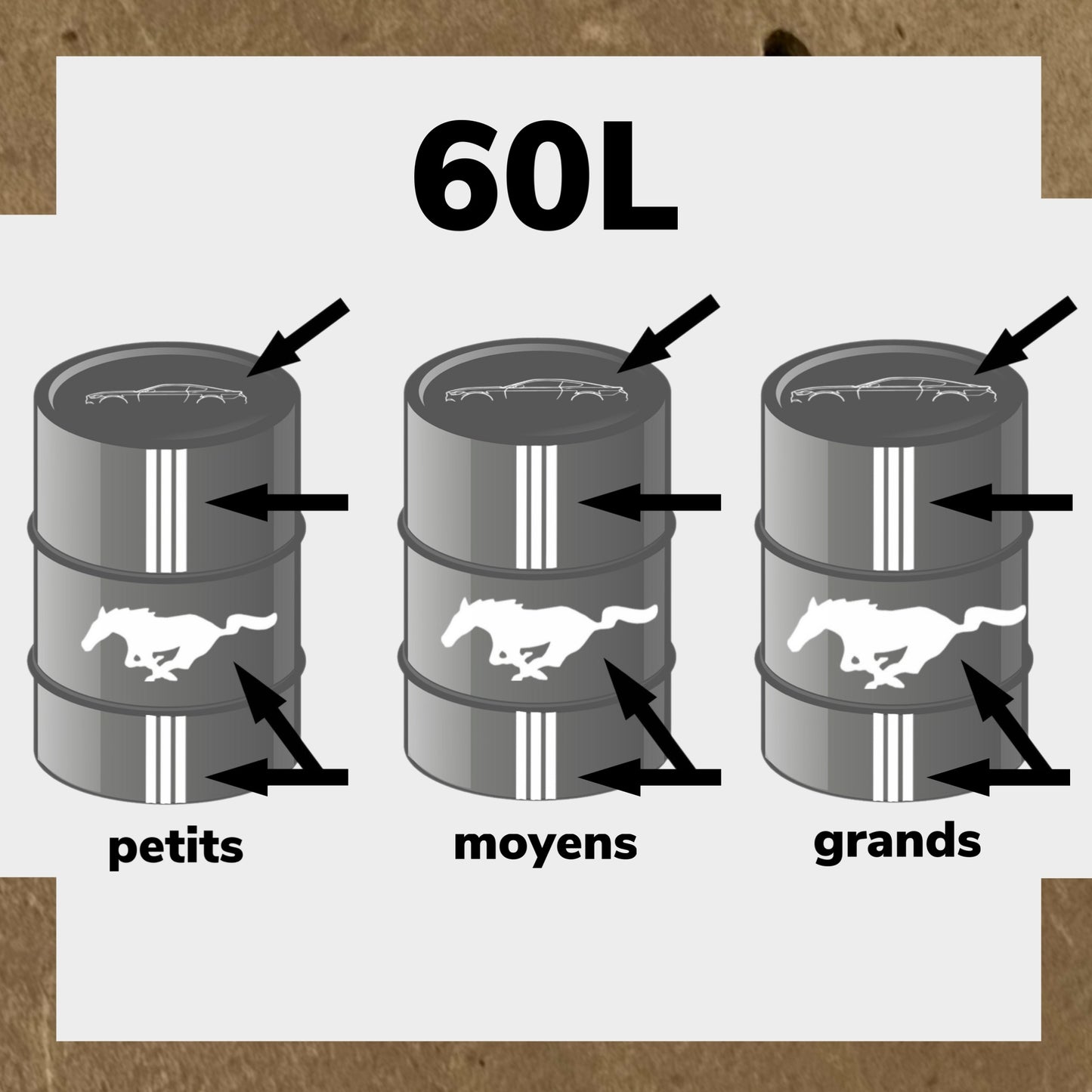 Kit 4 Stickers MUSTANG (1) pour fût 60L