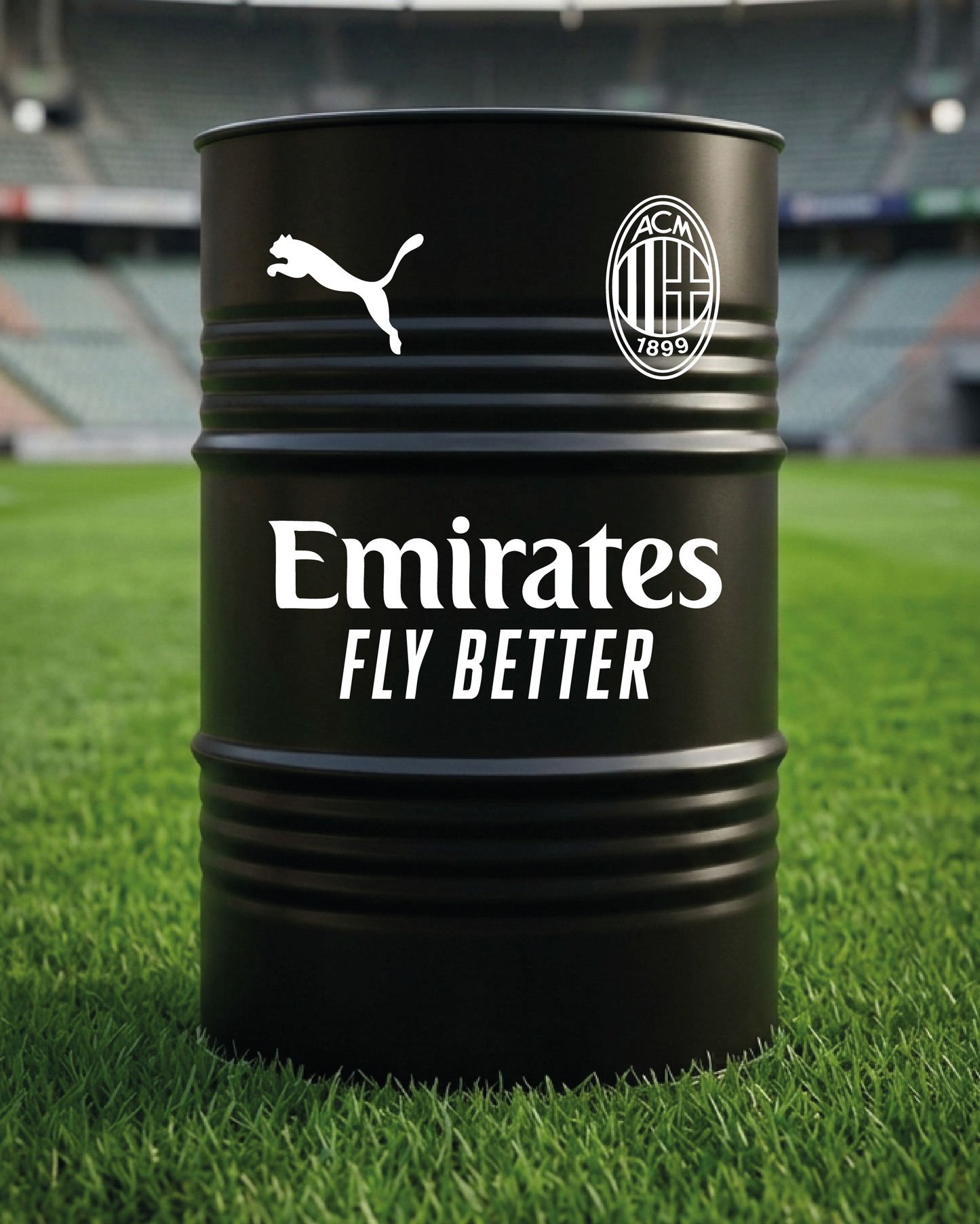 Mise en situation d’un baril décoratif avec kit de 4 stickers AC Milan 