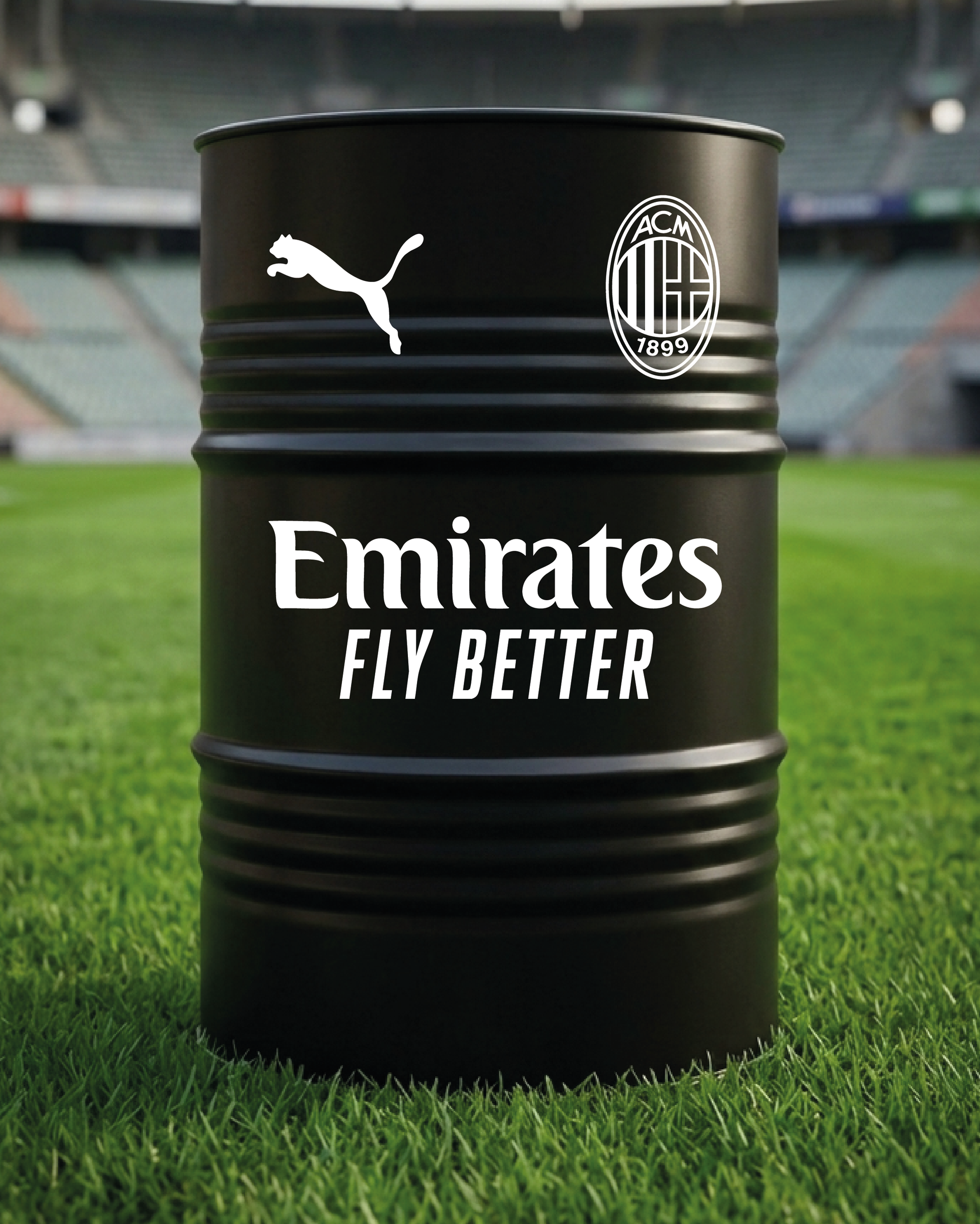 Mise en situation d’un baril décoratif avec kit de 4 stickers AC Milan 