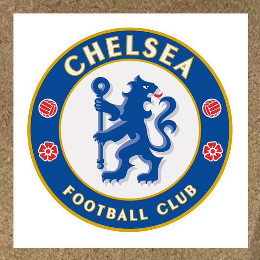 Sticker Chelsea avec lion bleu tenant une canne sur fond blanc
