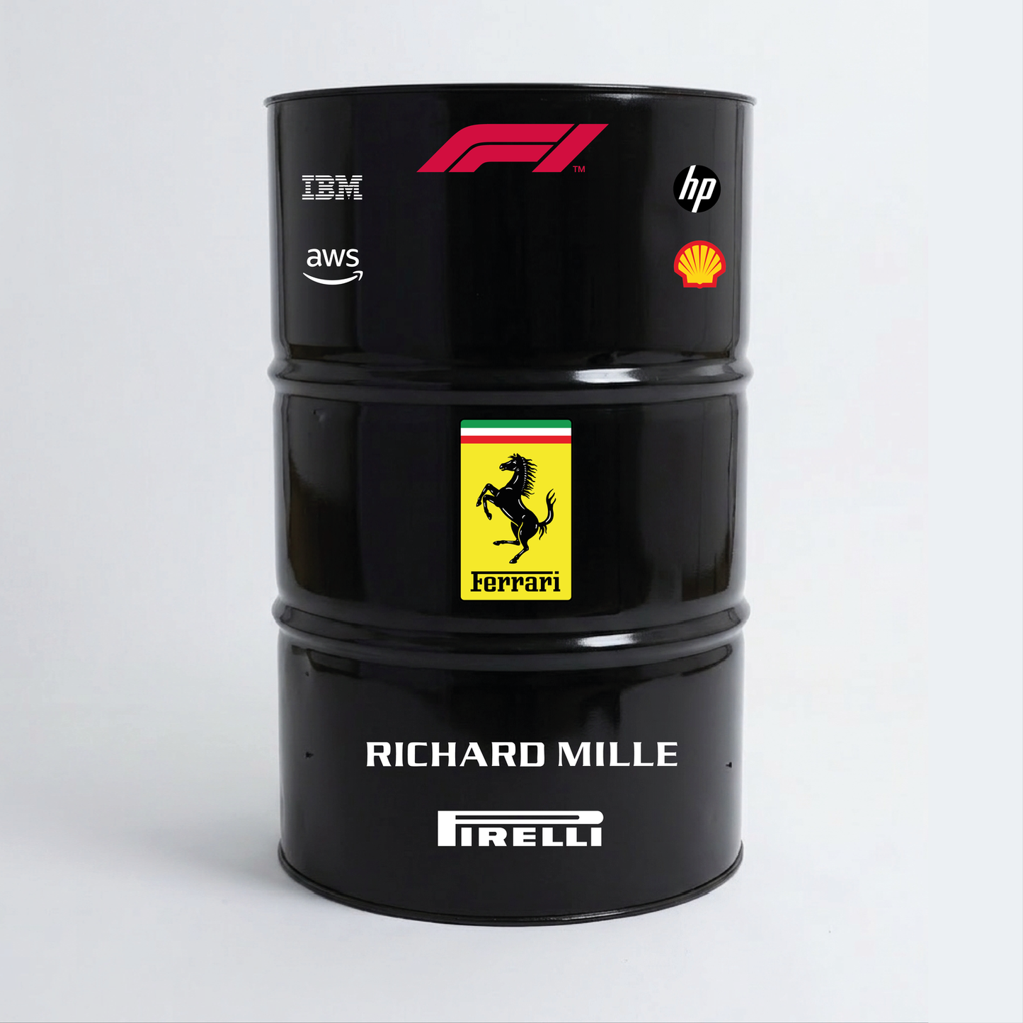Kit de 9 stickers F1 écurie Ferrari pour baril décoratif