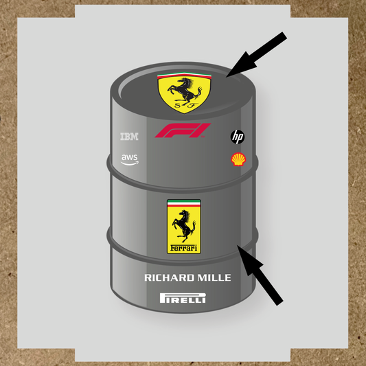 Kit de 9 stickers F1 écurie Ferrari pour baril décoratif