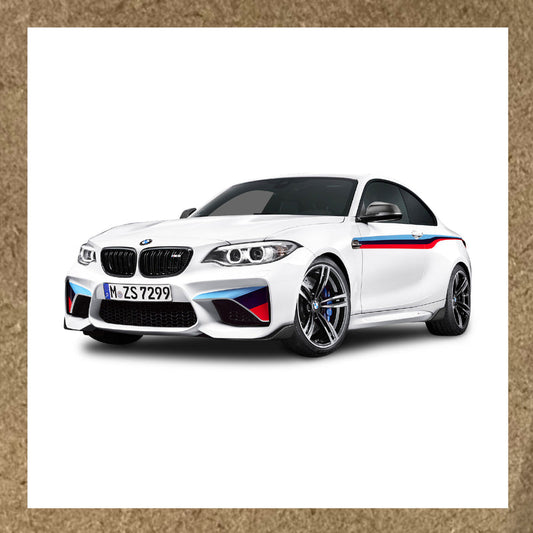 Sticker BMW M2 Blanc Motorsport – Coupé Sport avec Bandes Racing