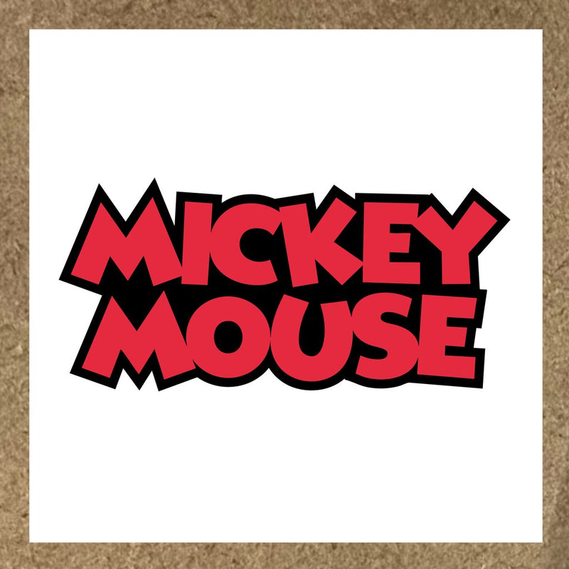 Sticker Mickey Mouse avec texte stylisé en rouge et noir