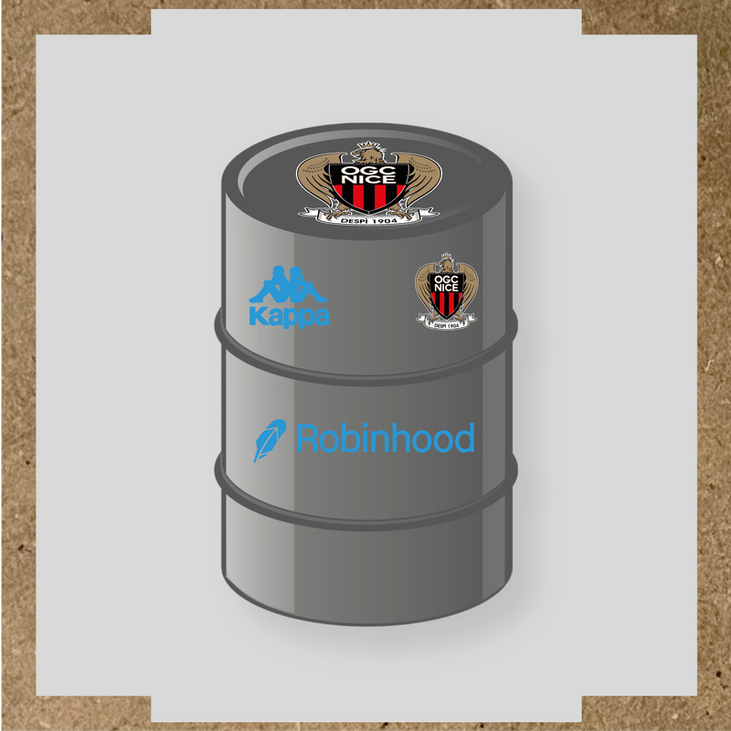 Kit de 4 stickers OGC Nice pour baril décoratif, incluant des éléments de la licence secondaire Kappa. couleur:bleu ciel