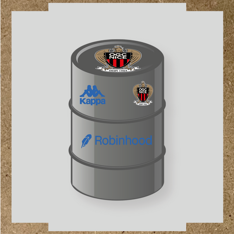 Kit de 4 stickers OGC Nice pour baril décoratif, incluant des éléments de la licence secondaire Kappa. couleur:bleu pétrole