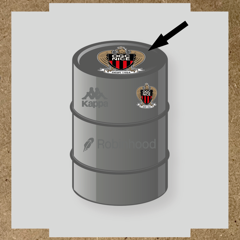 Kit de 4 stickers OGC Nice pour baril décoratif, incluant des éléments de la licence secondaire Kappa. couleur:gris foncé