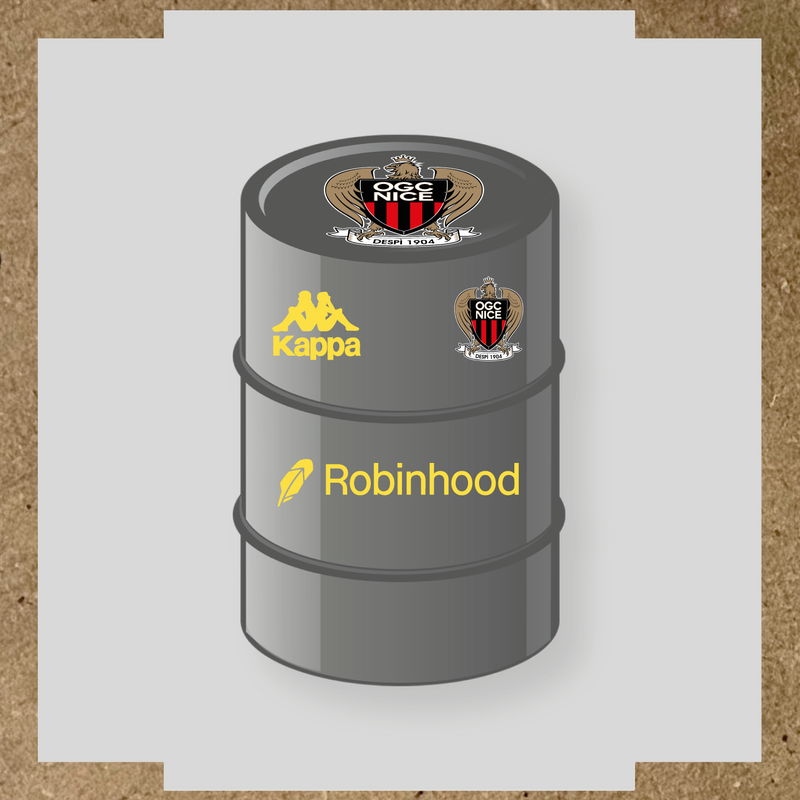 Kit de 4 stickers OGC Nice pour baril décoratif, incluant des éléments de la licence secondaire Kappa. couleur:jaune clair