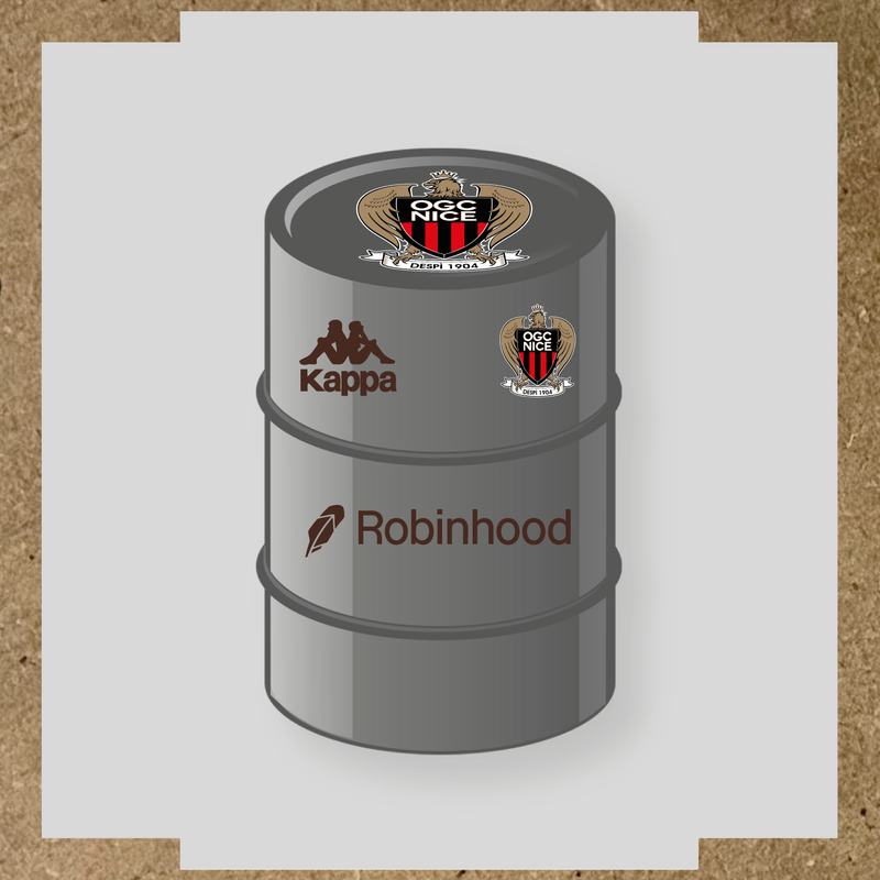 Kit de 4 stickers OGC Nice pour baril décoratif, incluant des éléments de la licence secondaire Kappa. couleur:marron foncé
