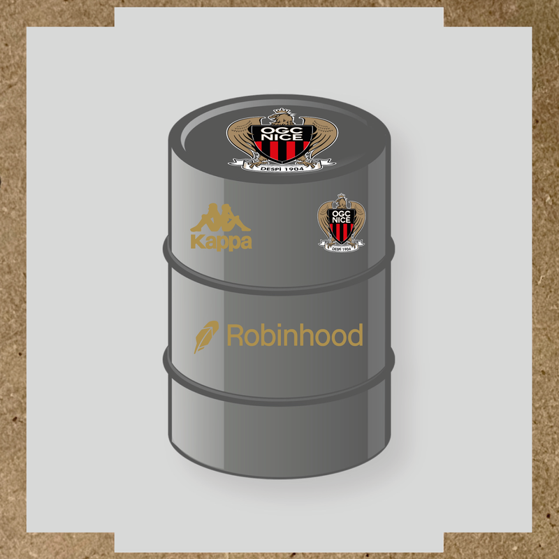 Kit de 4 stickers OGC Nice pour baril décoratif, incluant des éléments de la licence secondaire Kappa. couleur:or