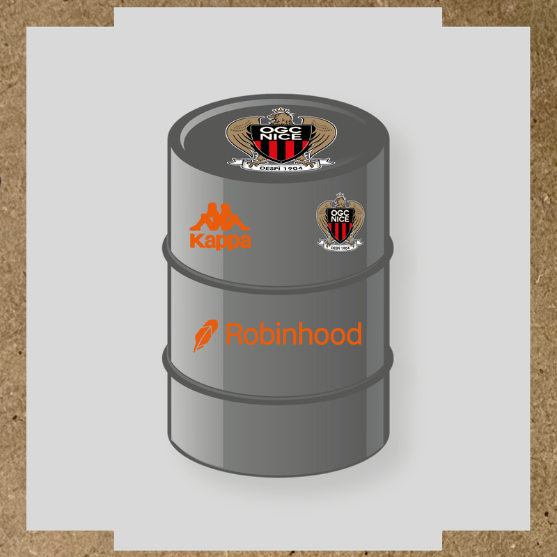 Kit de 4 stickers OGC Nice pour baril décoratif, incluant des éléments de la licence secondaire Kappa. couleur:orange