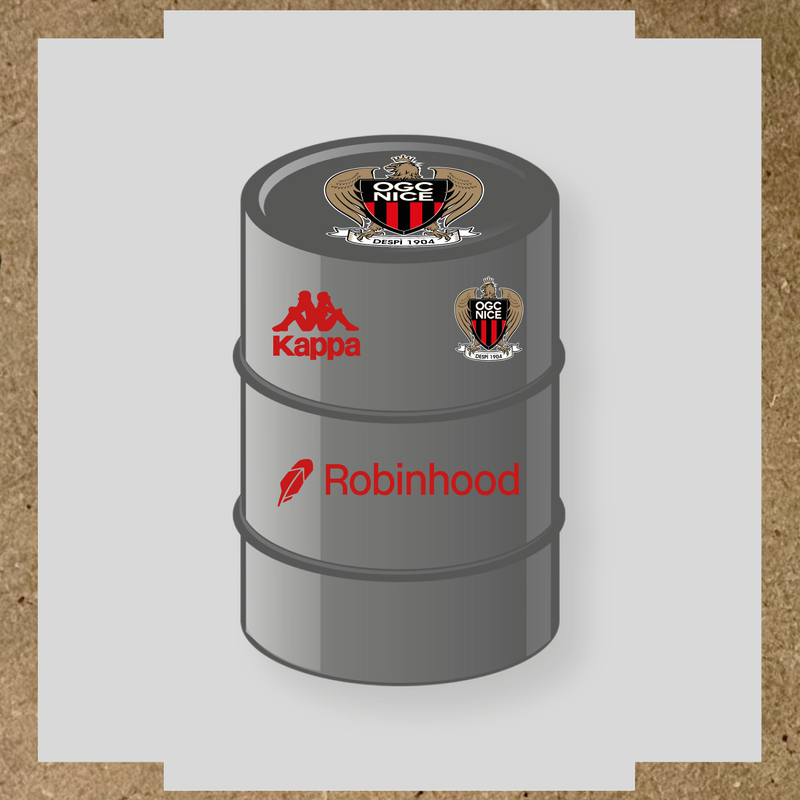 Kit de 4 stickers OGC Nice pour baril décoratif, incluant des éléments de la licence secondaire Kappa. couleur:rouge foncé