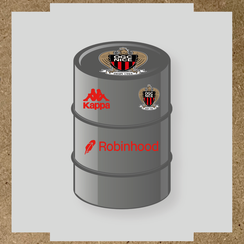 Kit de 4 stickers OGC Nice pour baril décoratif, incluant des éléments de la licence secondaire Kappa. couleur:rouge vif