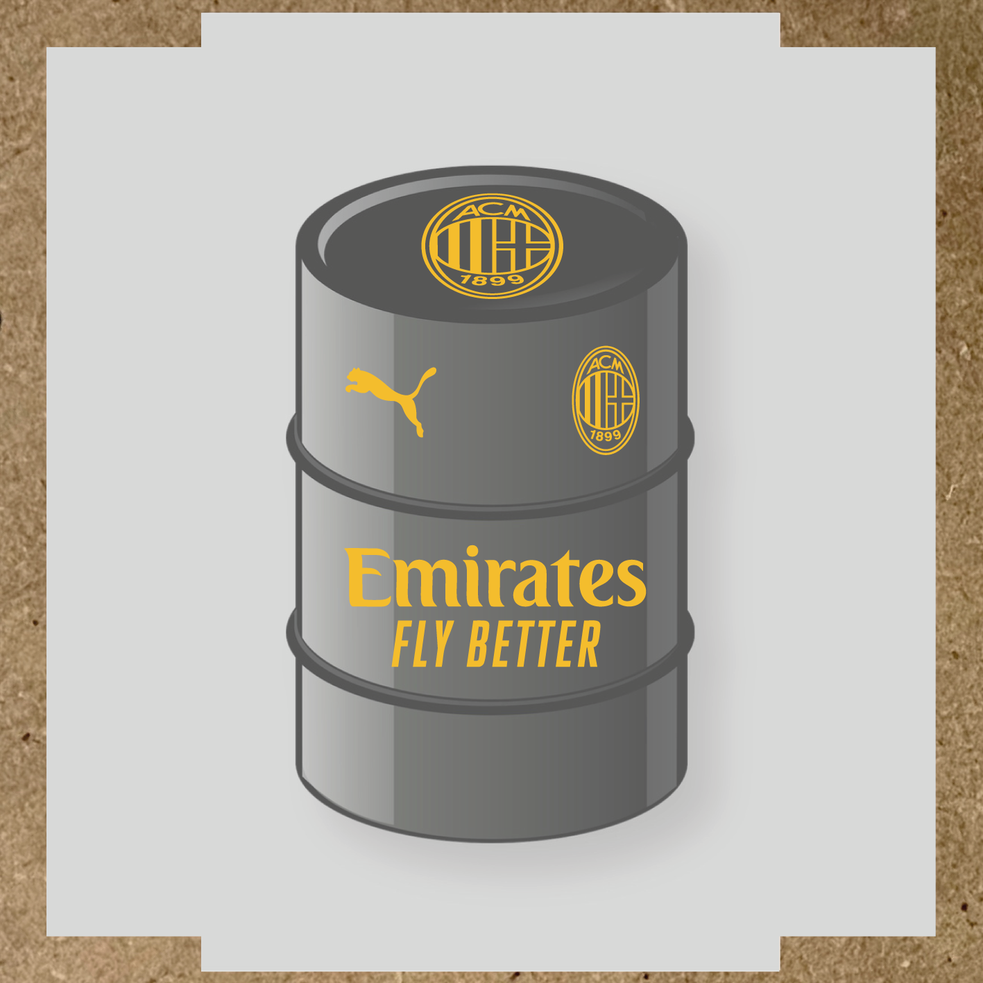 Kit de 4 stickers pour baril AC Milan, comprenant des visuels du club et de la licence Puma. couleur:jaune