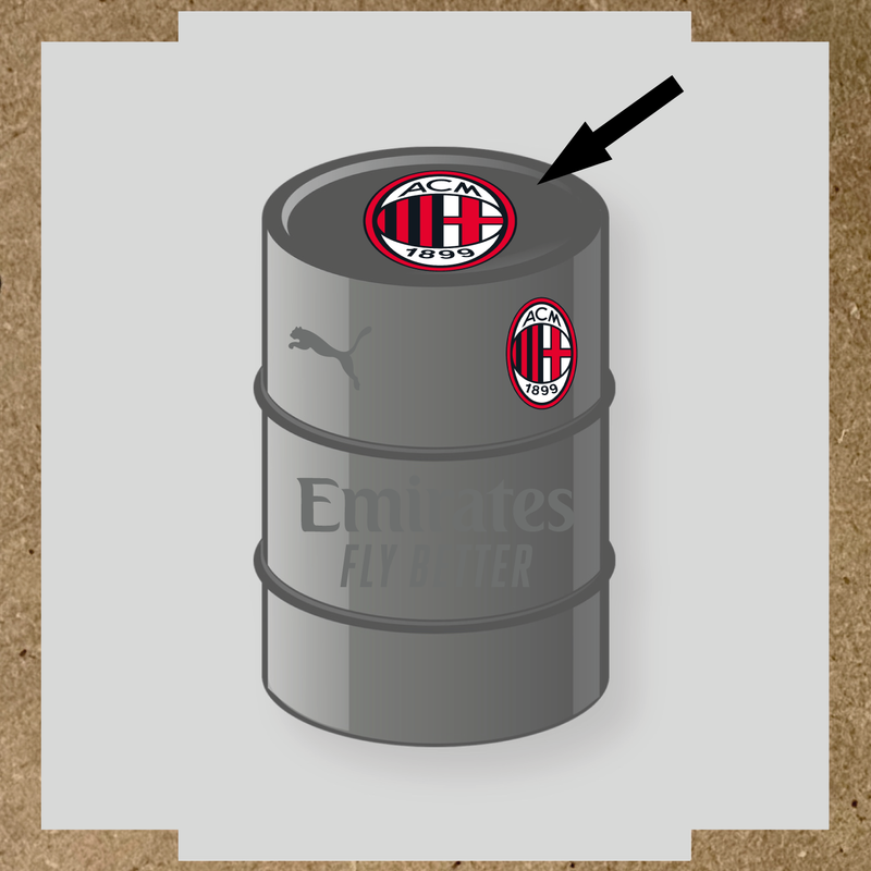 Kit de 4 stickers AC Milan pour baril décoratif, mettant en avant le logo AC Milan. couleur:gris foncé