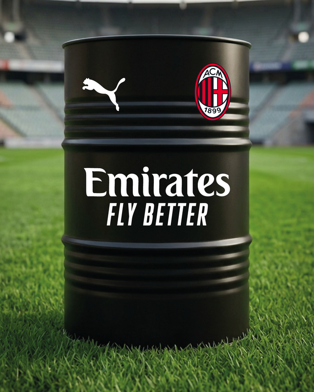 Mise en situation d’un baril décoratif avec kit de 4 stickers AC Milan version 2 