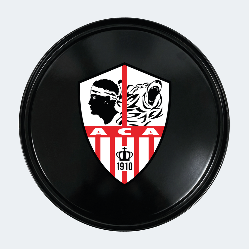 Vue de face d’un baril décoratif avec sticker inférieur Ajaccio