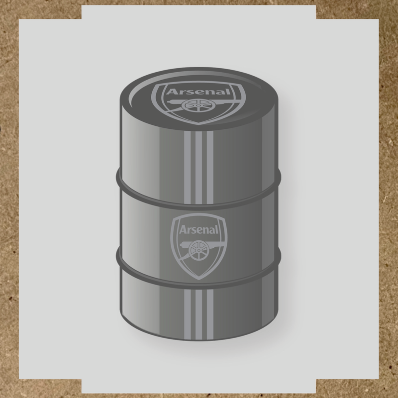 Kit de 4 stickers Arsenal pour un baril décoratif, avec le logo principal au centre. couleur:argent