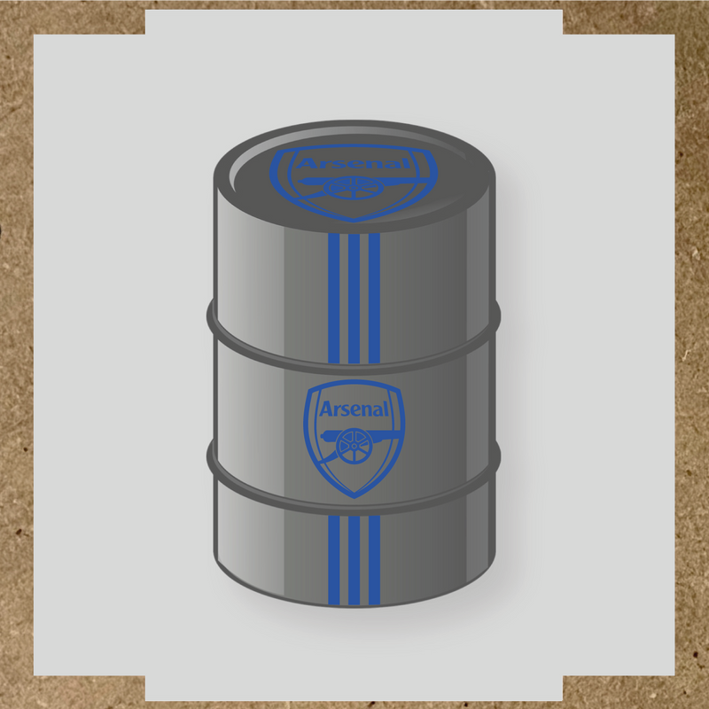 Kit de 4 stickers Arsenal pour un baril décoratif, avec le logo principal au centre. couleur:bleu acier