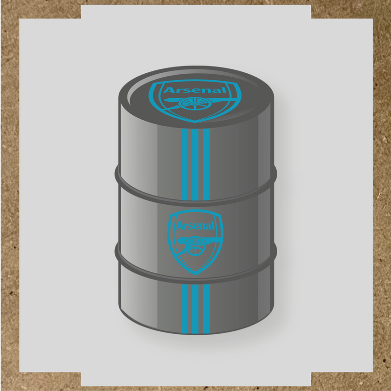 Kit de 4 stickers Arsenal pour un baril décoratif, avec le logo principal au centre. couleur:bleu azur