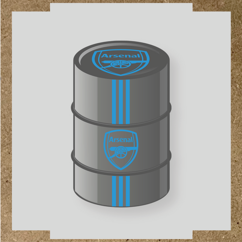 Kit de 4 stickers Arsenal pour un baril décoratif, avec le logo principal au centre. couleur:bleu ciel