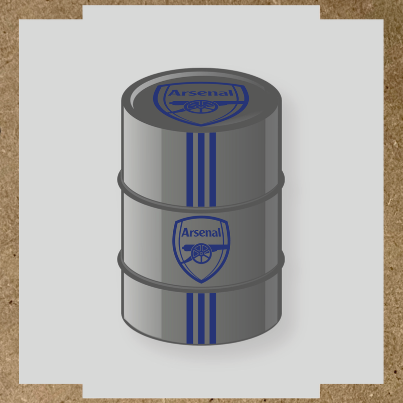 Kit de 4 stickers Arsenal pour un baril décoratif, avec le logo principal au centre. couleur:bleu indigo