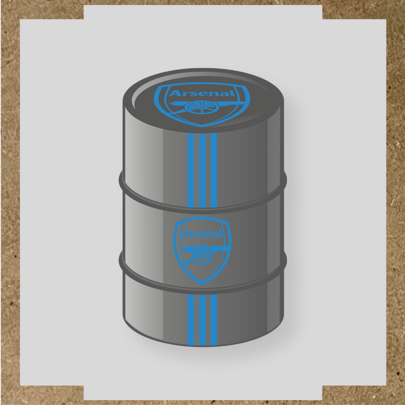 Kit de 4 stickers Arsenal pour un baril décoratif, avec le logo principal au centre. couleur:bleu lagon