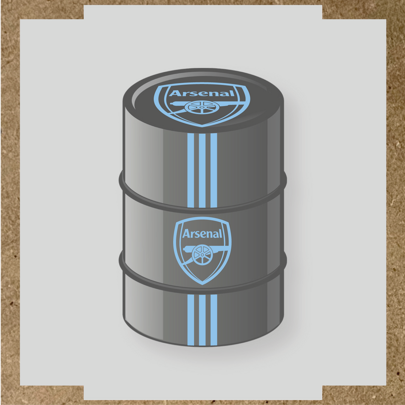 Kit de 4 stickers Arsenal pour un baril décoratif, avec le logo principal au centre. couleur:bleu pastel