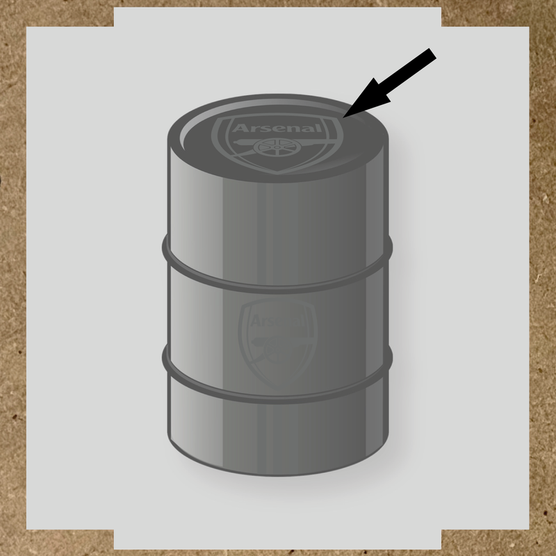Kit de 4 stickers Arsenal pour un baril décoratif, avec le logo principal au centre. couleur:gris foncé