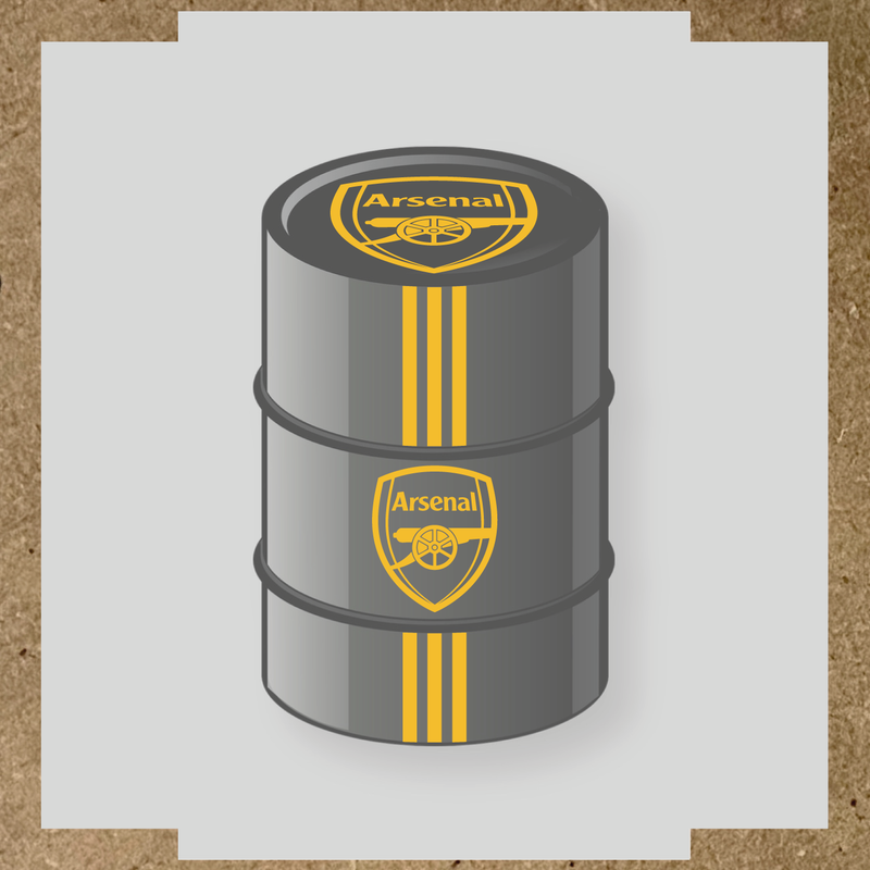 Kit de 4 stickers Arsenal pour un baril décoratif, avec le logo principal au centre. couleur:jaune