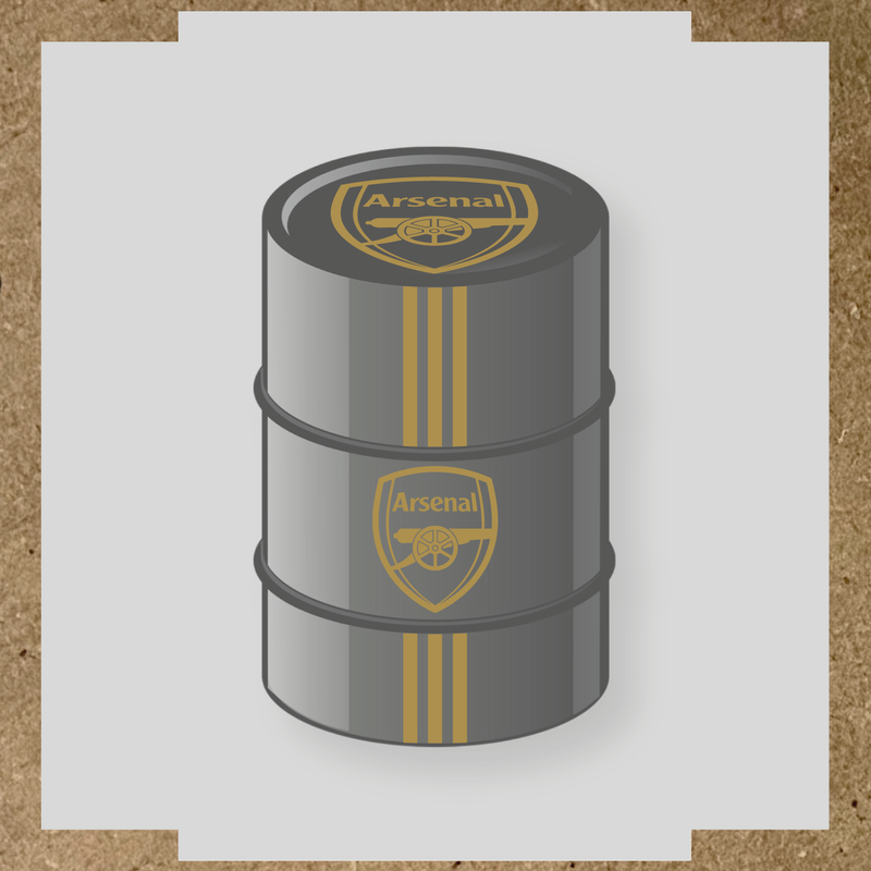Kit de 4 stickers Arsenal pour un baril décoratif, avec le logo principal au centre. couleur:or