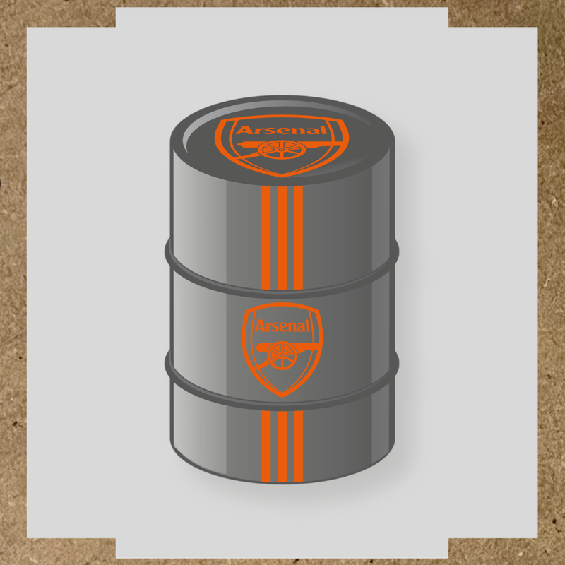 Kit de 4 stickers Arsenal pour un baril décoratif, avec le logo principal au centre. couleur:orange