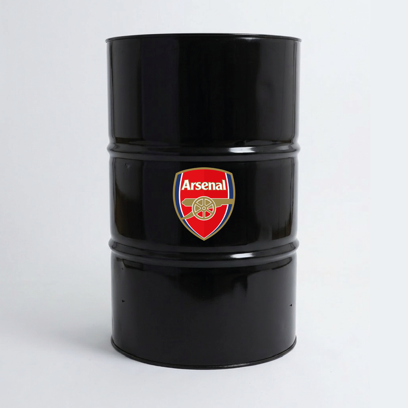 Vue du dessus d’un baril décoratif avec sticker supérieur Arsenal