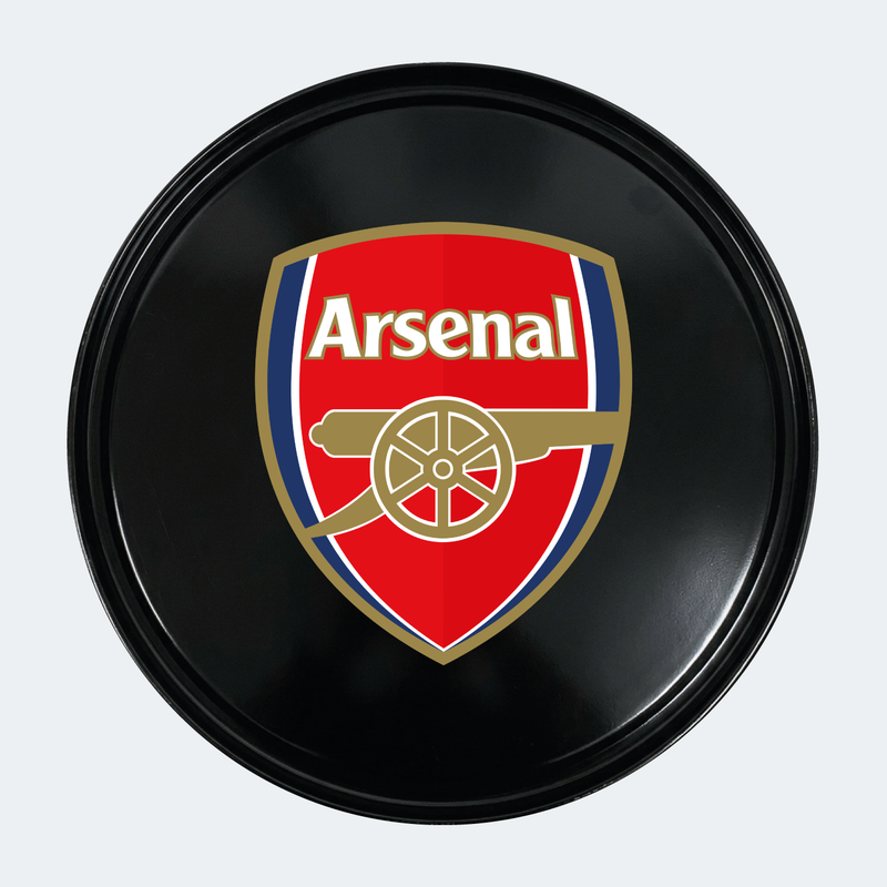 Vue de face d’un baril décoratif avec sticker inférieur Arsenal