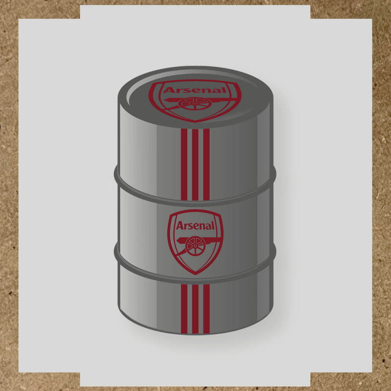 Kit de 4 stickers Arsenal pour un baril décoratif, avec le logo principal au centre. couleur:rouge bordeaux