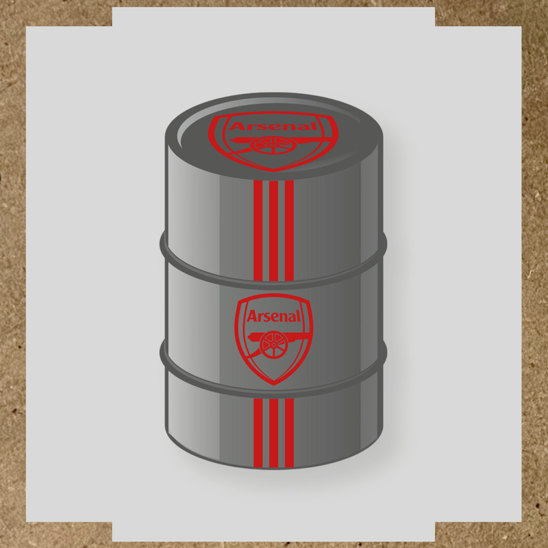 Kit de 4 stickers Arsenal pour un baril décoratif, avec le logo principal au centre. couleur:rouge foncé
