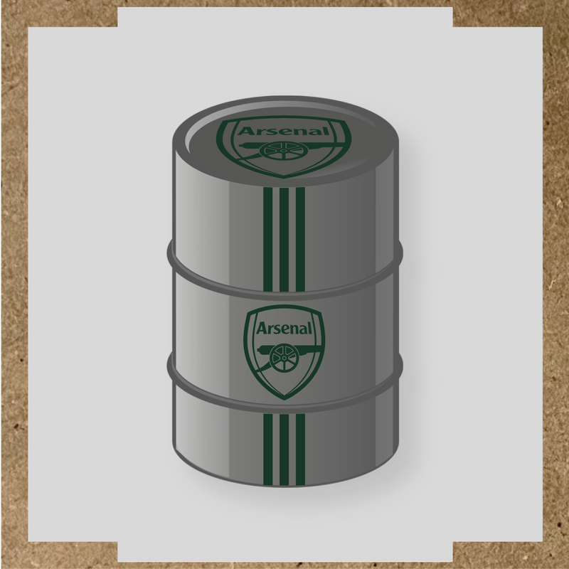 Kit de 4 stickers Arsenal pour un baril décoratif, avec le logo principal au centre. couleur:vert forêt