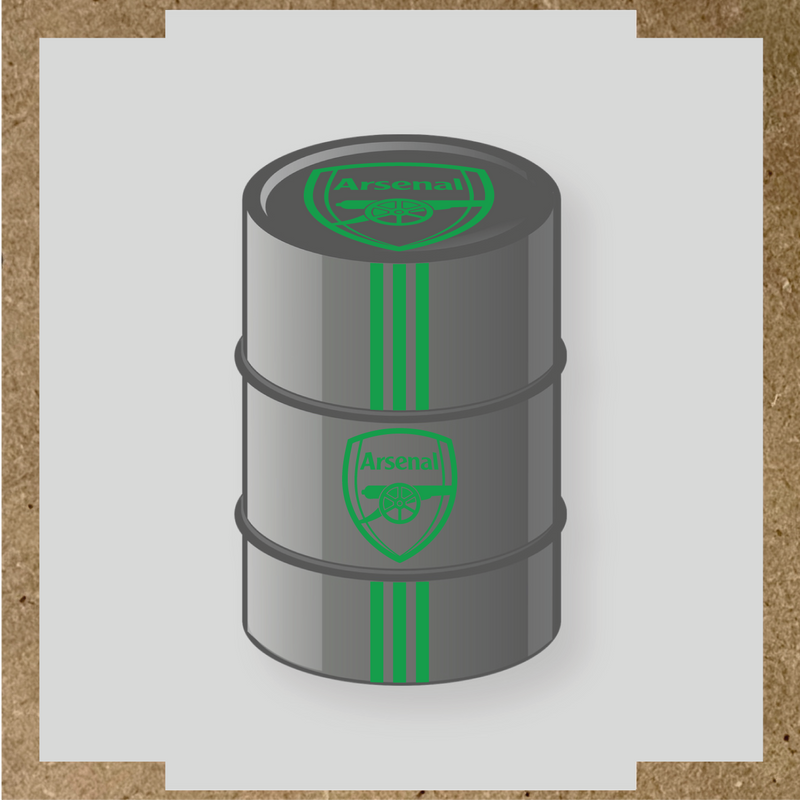 Kit de 4 stickers Arsenal pour un baril décoratif, avec le logo principal au centre. couleur:vert vif