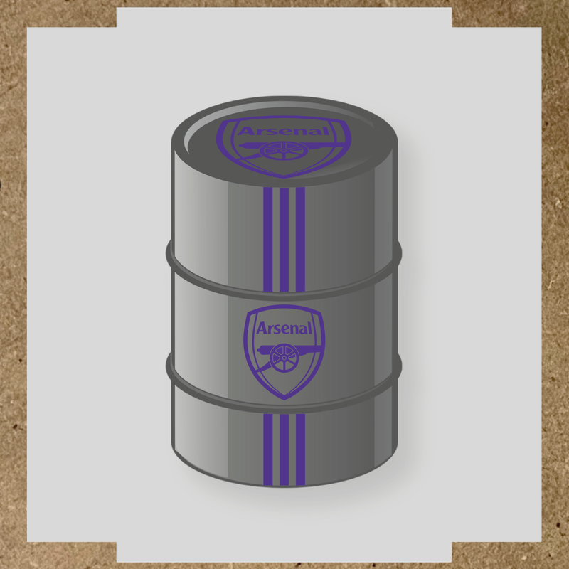 Kit de 4 stickers Arsenal pour un baril décoratif, avec le logo principal au centre. couleur:violet