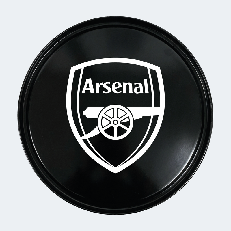 Vue du dessus d’un baril avec sticker principal Arsenal version 2 